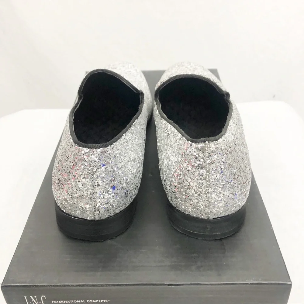 NEW INC International Concepts Mens Silver Glitter Triton Slip On Shoes, Size 7